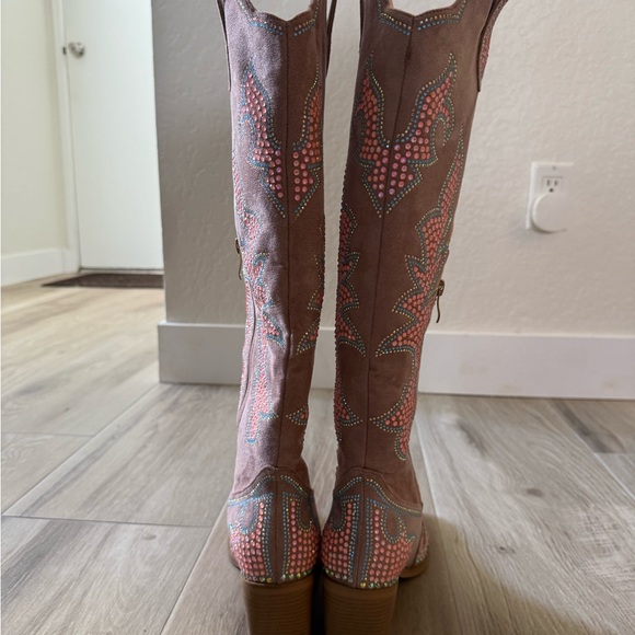 Sparks Country Western Cowgirl Knee Boots Dazzleing Iridescent Rhinestones Pink - Picture 7 of 13